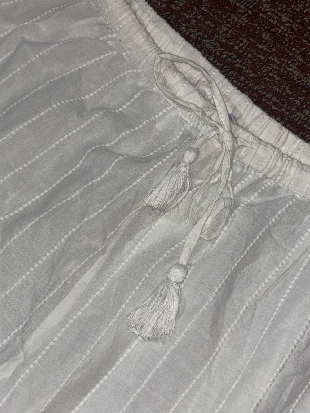 Sheer white palazzo pant tie waist relaxed fit Resortwear eyelet lace pant L - Picture 5 of 14